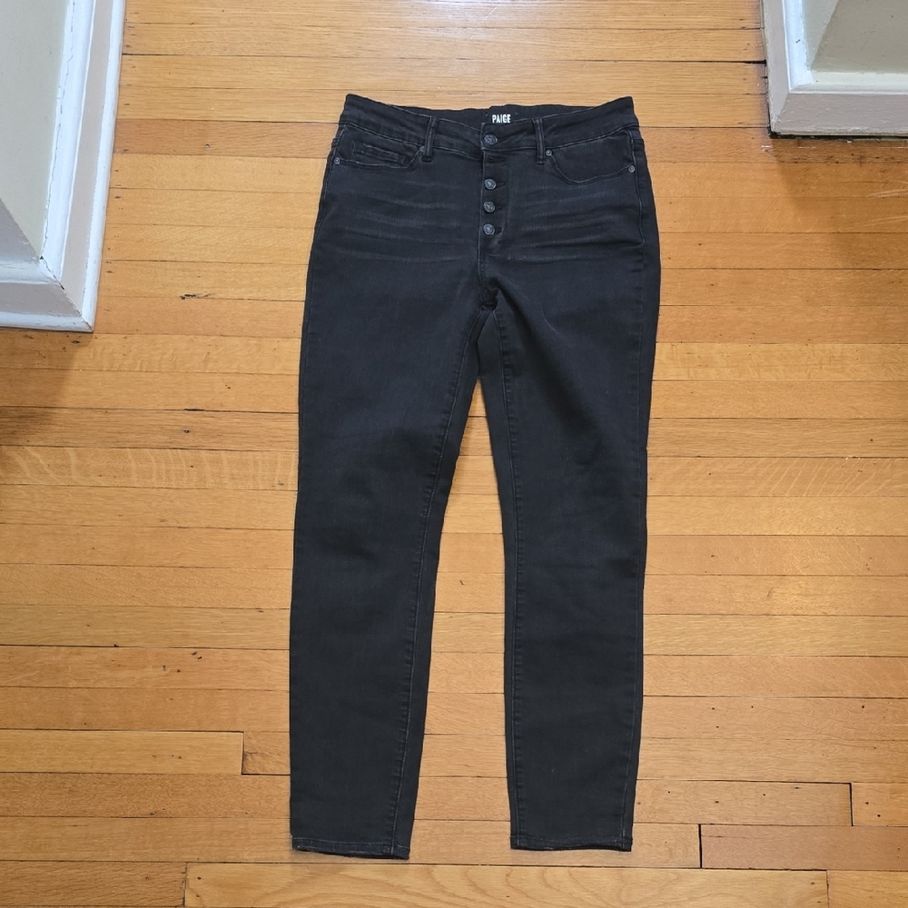 PAIGE, Hoxton, Ankle High Rise Button Fly Jeans, Black, VGUC, Women's 29